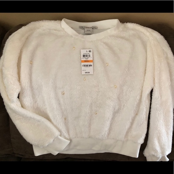 American Rag Fuzzy Sweatshirt / Sweater w/ Pearls - Picture 1 of 6